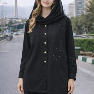 ست مانتو شلوار زنانه مشکی مروارید دوزی